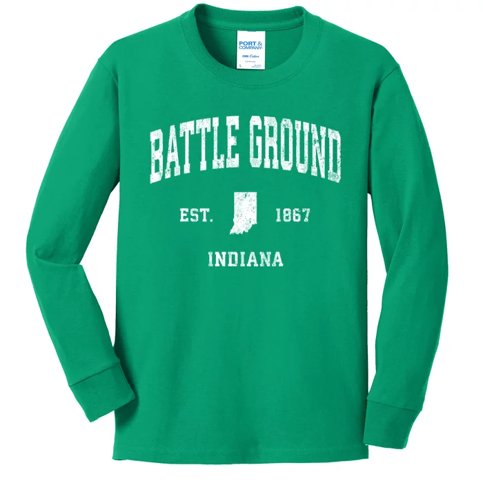 Battle Ground Indiana In Vintage Athletic Sports Kids Long Sleeve Shirt