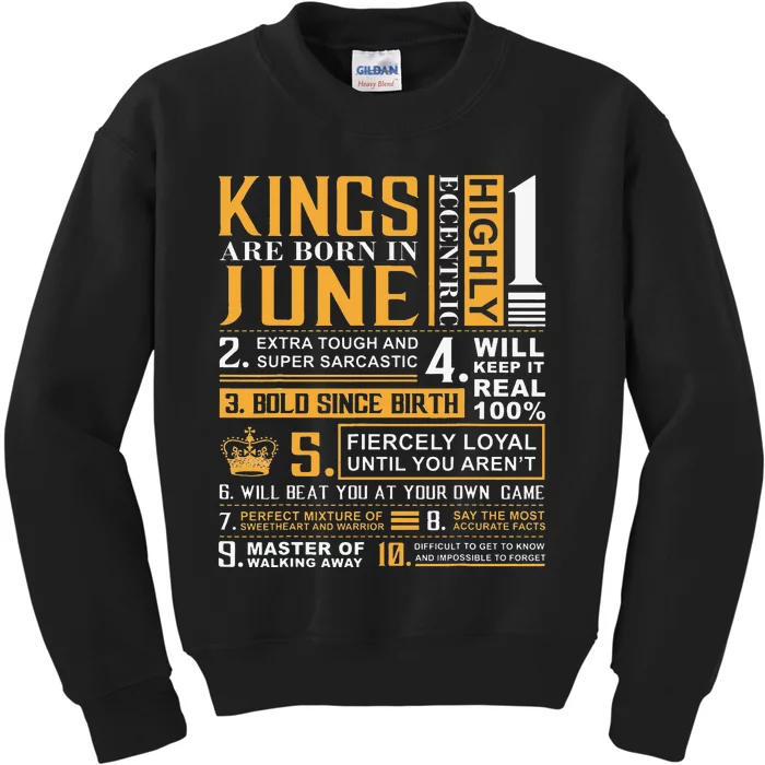 Birthday Gifts Kings are Born In June Kids Sweatshirt