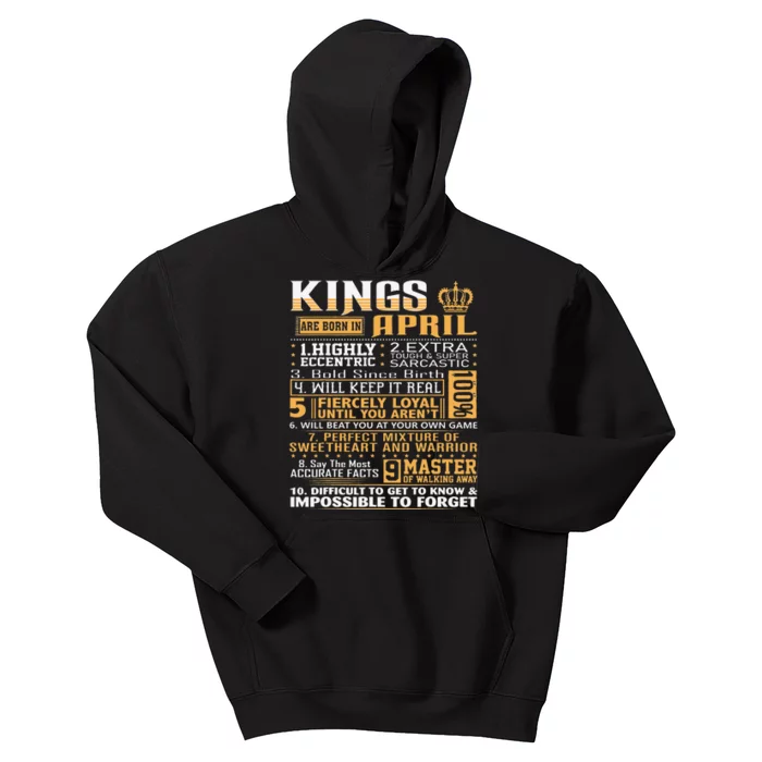 Birthday Gifts Kings Are Born In April Kids Hoodie