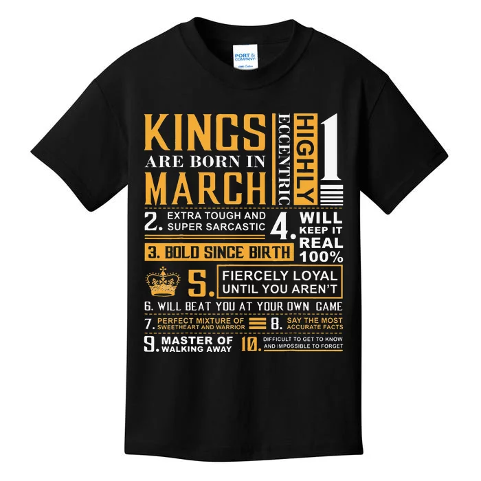 Birthday Gifts Kings are Born In March Kids T-Shirt