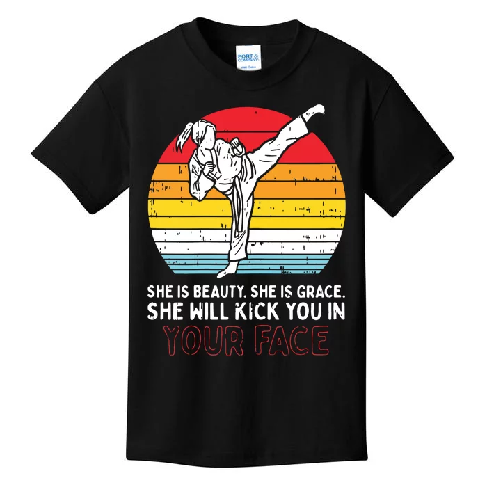 Beauty Grace Kick You In Face Karate Taekwondo Gift Kids T-Shirt