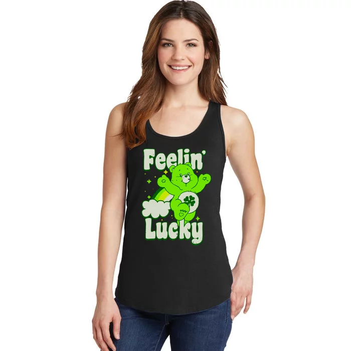 Bears Good Luck Bear Jumping Feelin Lucky Distressed Ladies Essential Tank