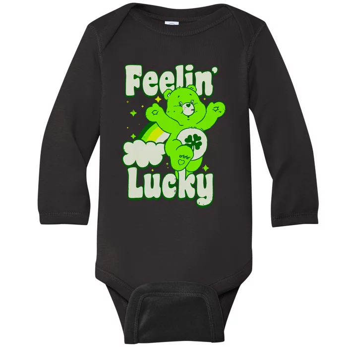 Bears Good Luck Bear Jumping Feelin Lucky Distressed Baby Long Sleeve Bodysuit