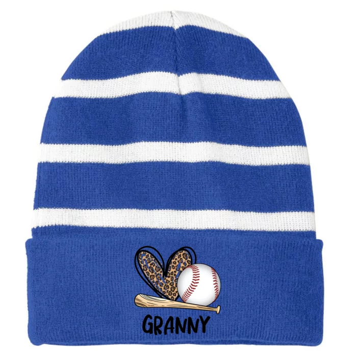 Baseball Granny Leopard Heart Baseball Lover Great Gift Striped Beanie with Solid Band