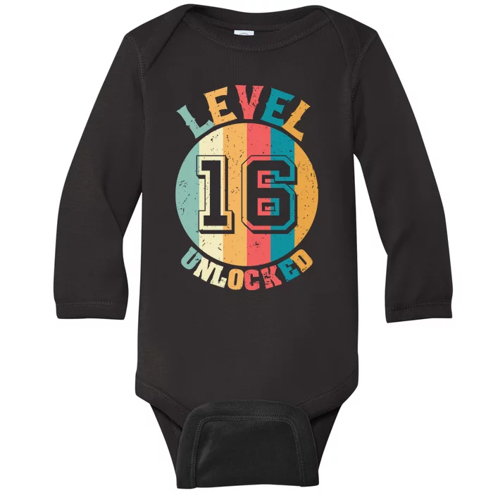 Birthday Gift Level Unlocked 16 Years Baby Long Sleeve Bodysuit