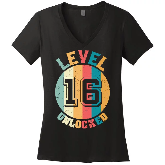 Birthday Gift Level Unlocked 16 Years Women's V-Neck T-Shirt