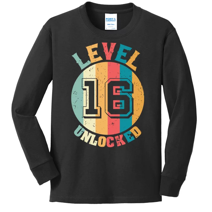 Birthday Gift Level Unlocked 16 Years Kids Long Sleeve Shirt