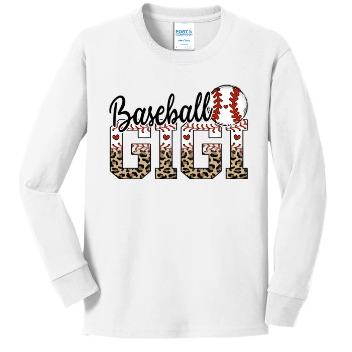 Baseball Gigi Leopard Ballpark Gigi Baseball Mom Mothers Day Kids Long Sleeve Shirt