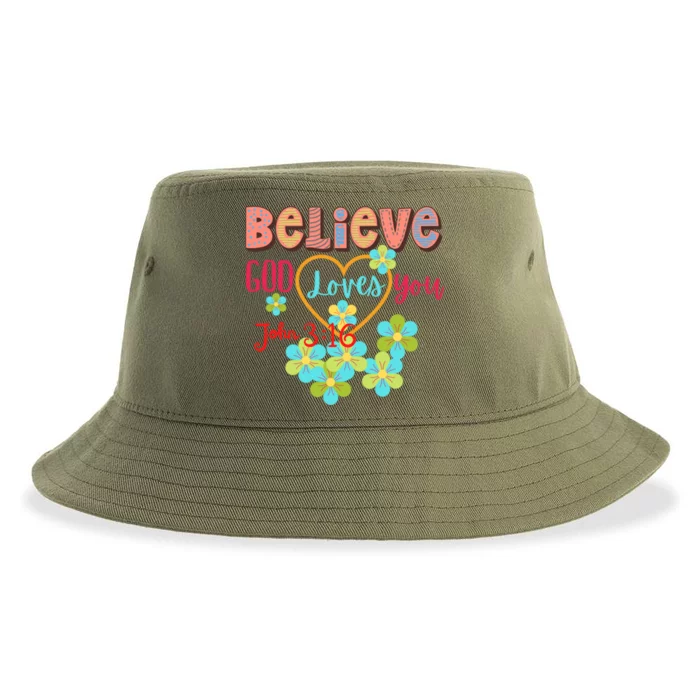 Believe God Loves You/ Bible Verse Positive Funny Gift Sustainable Bucket Hat