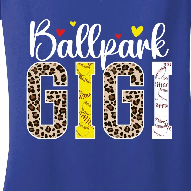 Ballpark Gigi Leopard Baseball Softball Gigi Grandma Gift Women's V-Neck T-Shirt