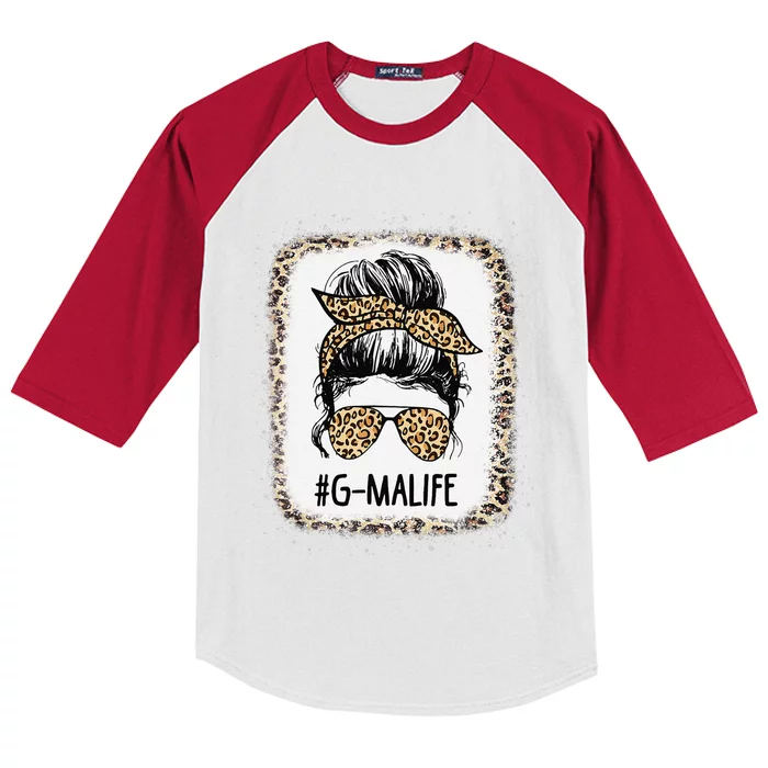 Bleached Gma Life Leopard Messy Bun Mother's Day Kids Colorblock Raglan Jersey