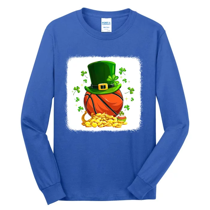 Basketball Gameday Leprechaun Hat Shamrocks St Patricks Day Funny Gift Tall Long Sleeve T-Shirt