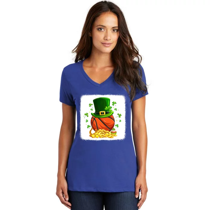 Basketball Gameday Leprechaun Hat Shamrocks St Patricks Day Funny Gift Women's V-Neck T-Shirt