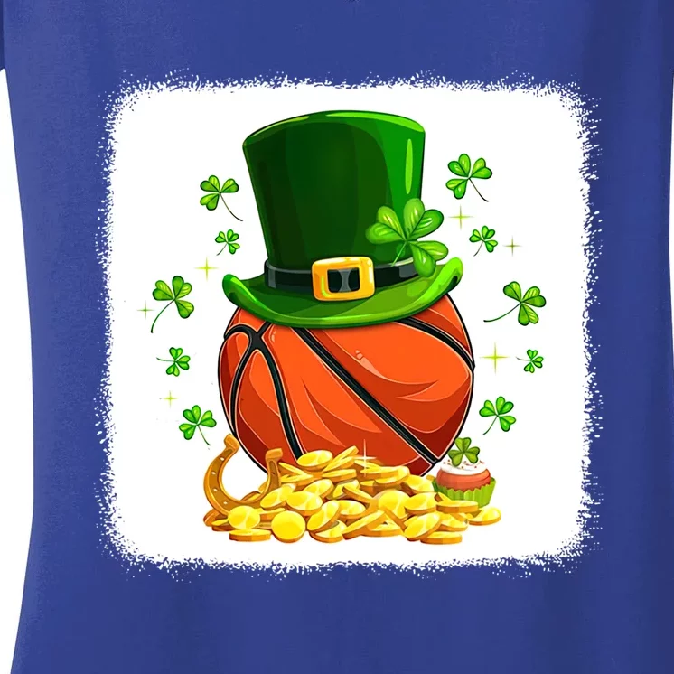 Basketball Gameday Leprechaun Hat Shamrocks St Patricks Day Funny Gift Women's V-Neck T-Shirt