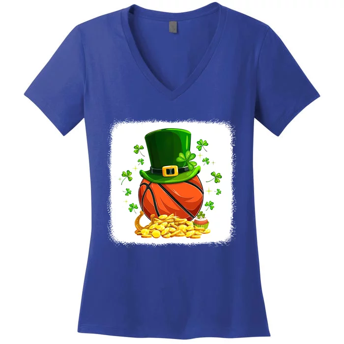 Basketball Gameday Leprechaun Hat Shamrocks St Patricks Day Funny Gift Women's V-Neck T-Shirt