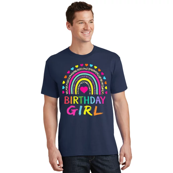 Birthday Girl Leopard Rainbow Birthday Party Family T-Shirt