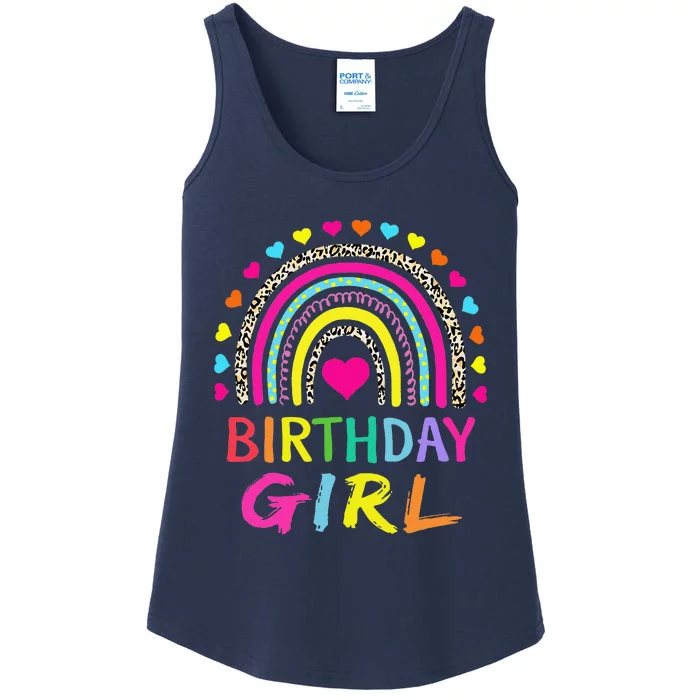 Birthday Girl Leopard Rainbow Birthday Party Family Ladies Essential Tank