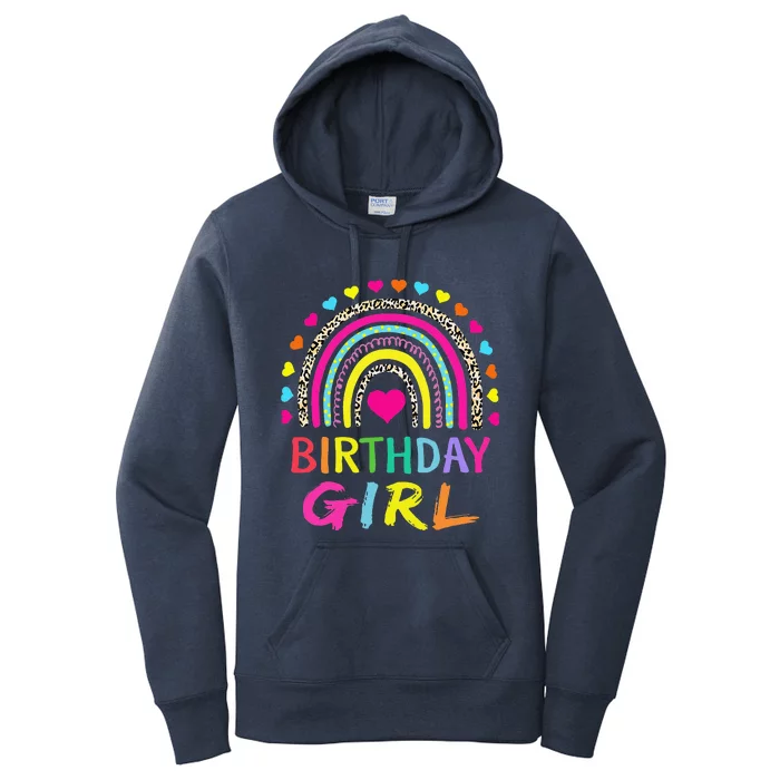 Birthday Girl Leopard Rainbow Birthday Party Family Women's Pullover Hoodie