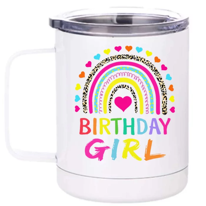 Birthday Girl Leopard Rainbow Birthday Party Family Front & Back 12oz Stainless Steel Tumbler Cup