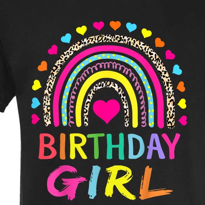 Birthday Girl Leopard Rainbow Birthday Party Family Garment-Dyed Heavyweight T-Shirt