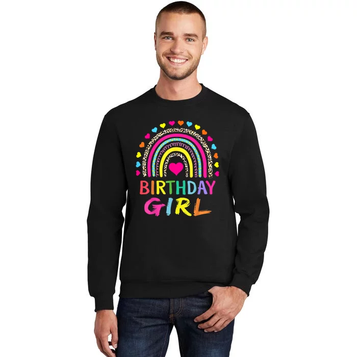 Birthday Girl Leopard Rainbow Birthday Party Family Tall Sweatshirt