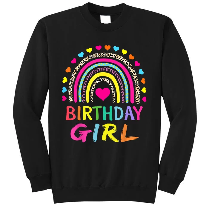 Birthday Girl Leopard Rainbow Birthday Party Family Tall Sweatshirt