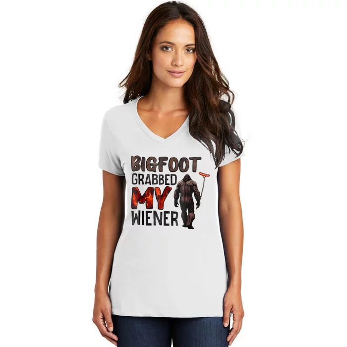 Bigfoot Grabbed My Wiener Women's V-Neck T-Shirt