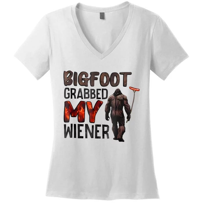 Bigfoot Grabbed My Wiener Women's V-Neck T-Shirt