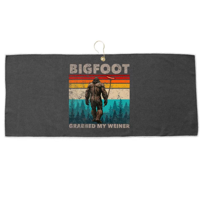 Bigfoot Grabbed My Wiener Funny Sausage Sasquatch Believers Large Microfiber Waffle Golf Towel