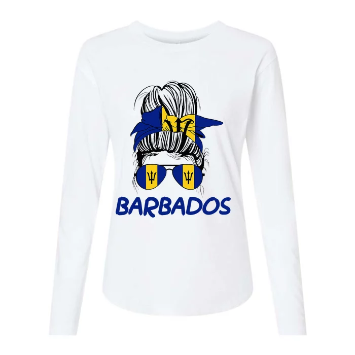 Barbados Girl Messy Bun Barbados Flag Barbadian Women Womens Cotton Relaxed Long Sleeve T-Shirt