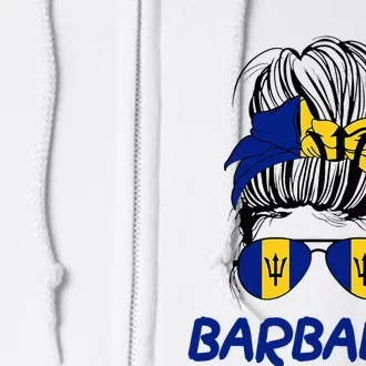 Barbados Girl Messy Bun Barbados Flag Barbadian Women Full Zip Hoodie