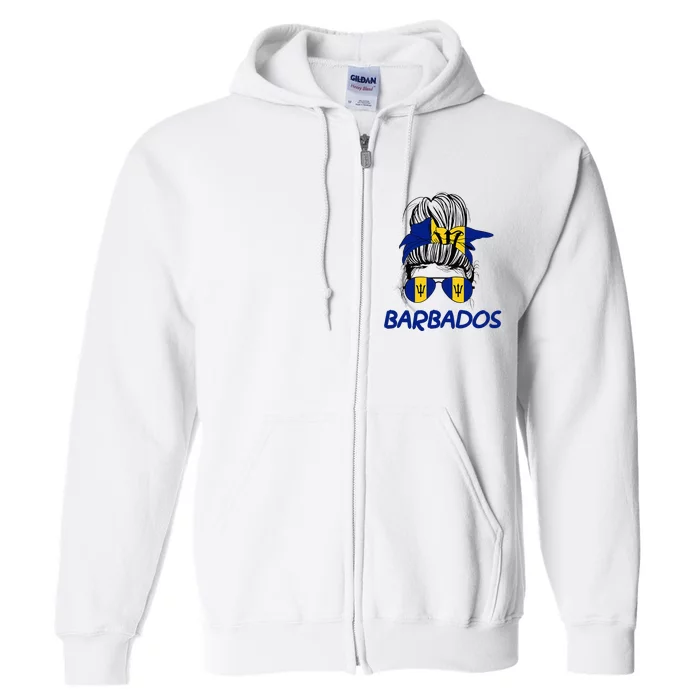 Barbados Girl Messy Bun Barbados Flag Barbadian Women Full Zip Hoodie