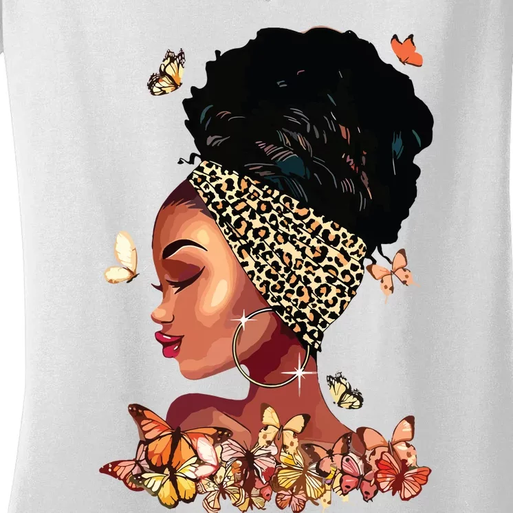 Black Girl Magic Afro Melanin Queen African American Women Women's V-Neck T-Shirt