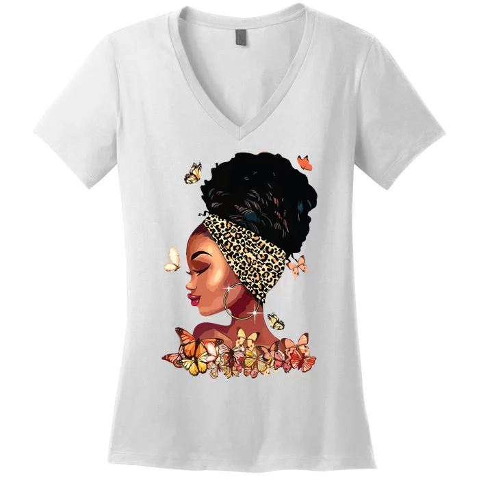 Black Girl Magic Afro Melanin Queen African American Women Women's V-Neck T-Shirt