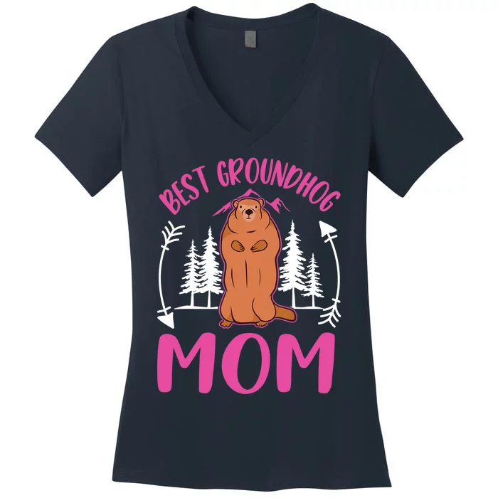 Best Groundhog Mom Ever Marmot Groundhog Mom Women's V-Neck T-Shirt