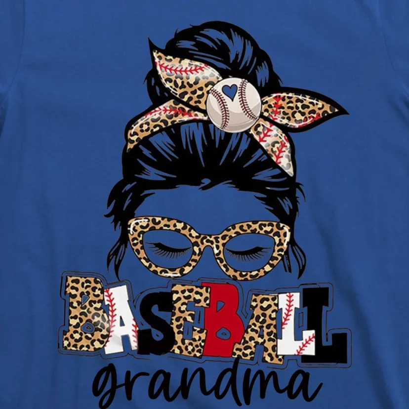 Baseball Grandma Messy Bun Leopard Baseball Grandma Gift T-Shirt