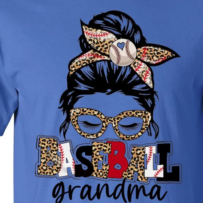 Baseball Grandma Messy Bun Leopard Baseball Grandma Gift Tall T-Shirt