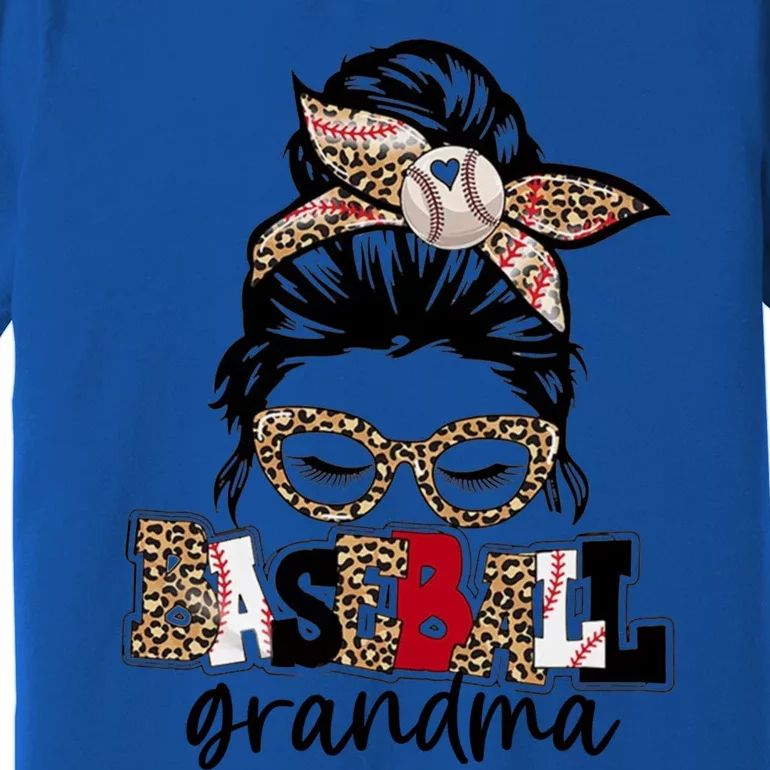 Baseball Grandma Messy Bun Leopard Baseball Grandma Gift Premium T-Shirt