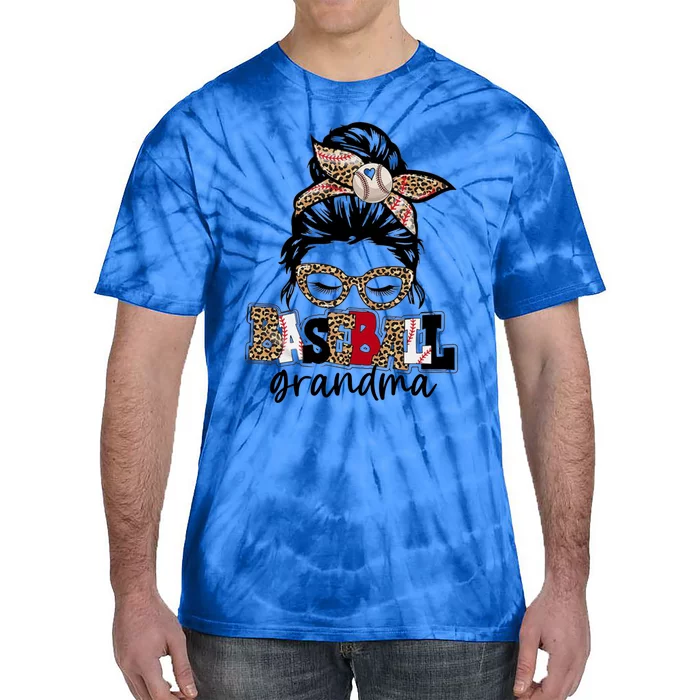 Baseball Grandma Messy Bun Leopard Baseball Grandma Gift Tie-Dye T-Shirt