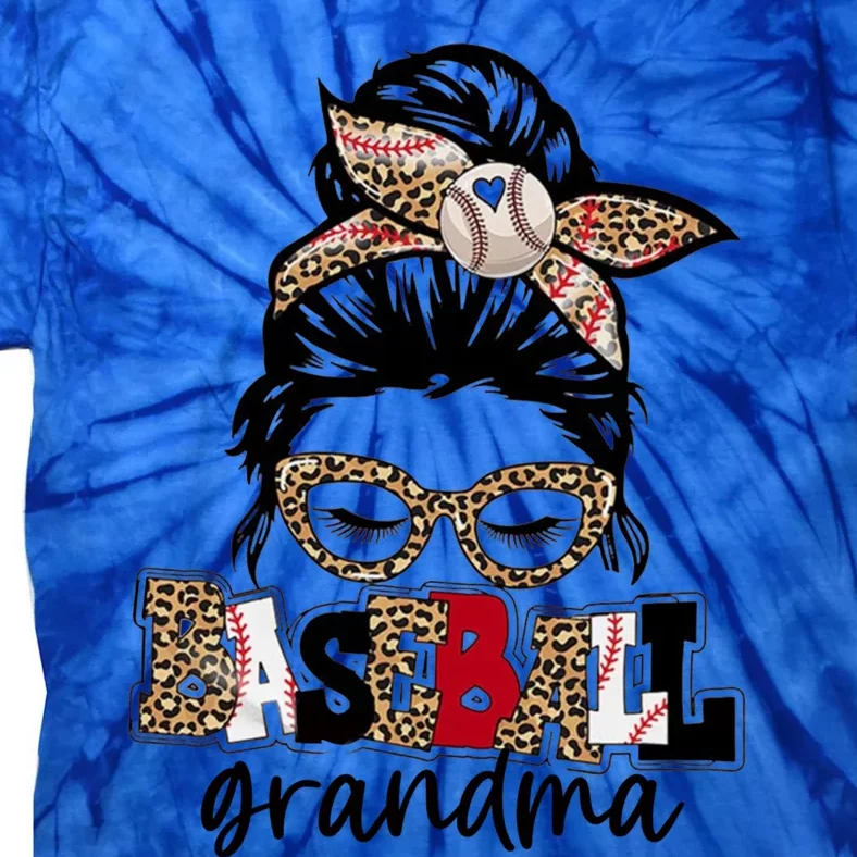 Baseball Grandma Messy Bun Leopard Baseball Grandma Gift Tie-Dye T-Shirt