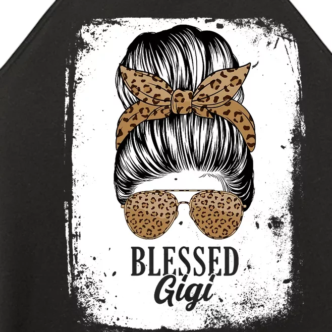 Blessed Gigi Messy Hair Bun Leopard Pattern Mother's Day Women’s Perfect Tri Rocker Tank