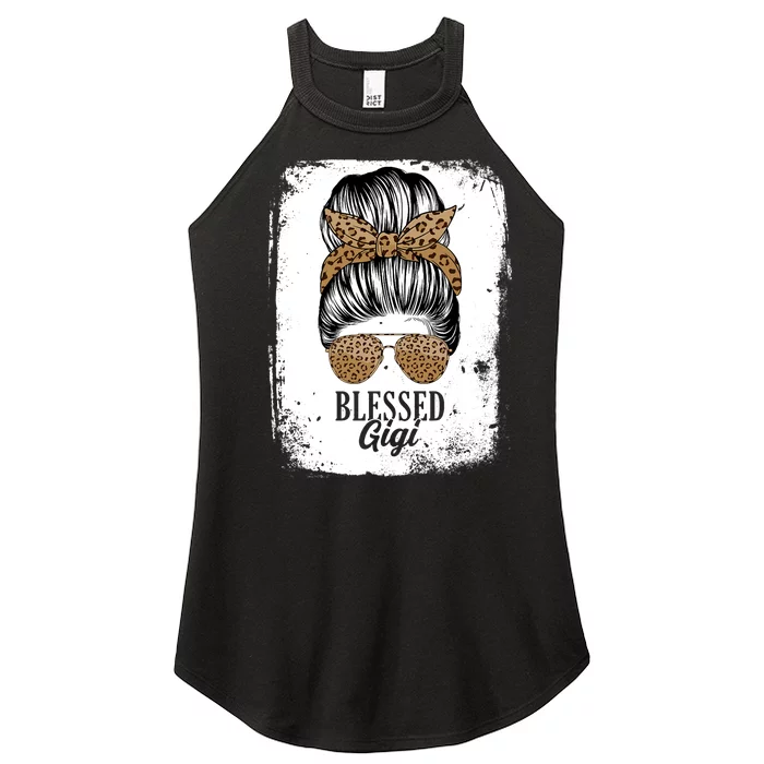 Blessed Gigi Messy Hair Bun Leopard Pattern Mother's Day Women’s Perfect Tri Rocker Tank