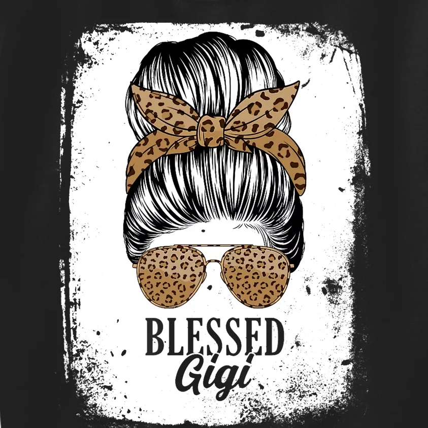 Blessed Gigi Messy Hair Bun Leopard Pattern Mother's Day Kids Sweatshirt