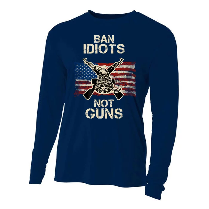 Ban Guns Not Idiots Pro American Gun Rights Flag Cooling Performance Long Sleeve Crew