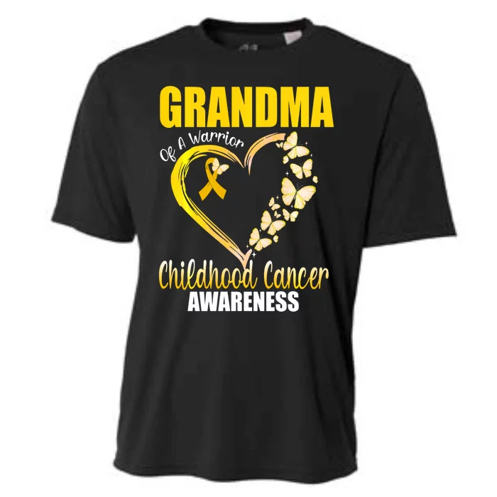 Butterfly Grandma Of A Warrior Childhood Cancer Awareness Cooling Performance Crew T-Shirt