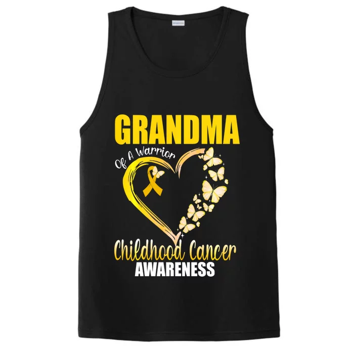 Butterfly Grandma Of A Warrior Childhood Cancer Awareness Performance Tank