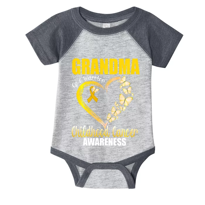 Butterfly Grandma Of A Warrior Childhood Cancer Awareness Infant Baby Jersey Bodysuit