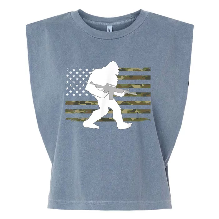 Bigfoot Gun Owner Camo Us American Flag Sasquatch Ar15 Rifle Garment-Dyed Women's Muscle Tee