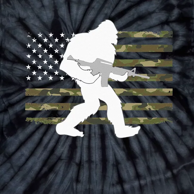 Bigfoot Gun Owner Camo US American Flag Sasquatch AR15 Rifle Tie-Dye T-Shirt