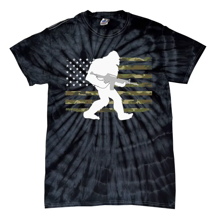 Bigfoot Gun Owner Camo US American Flag Sasquatch AR15 Rifle Tie-Dye T-Shirt